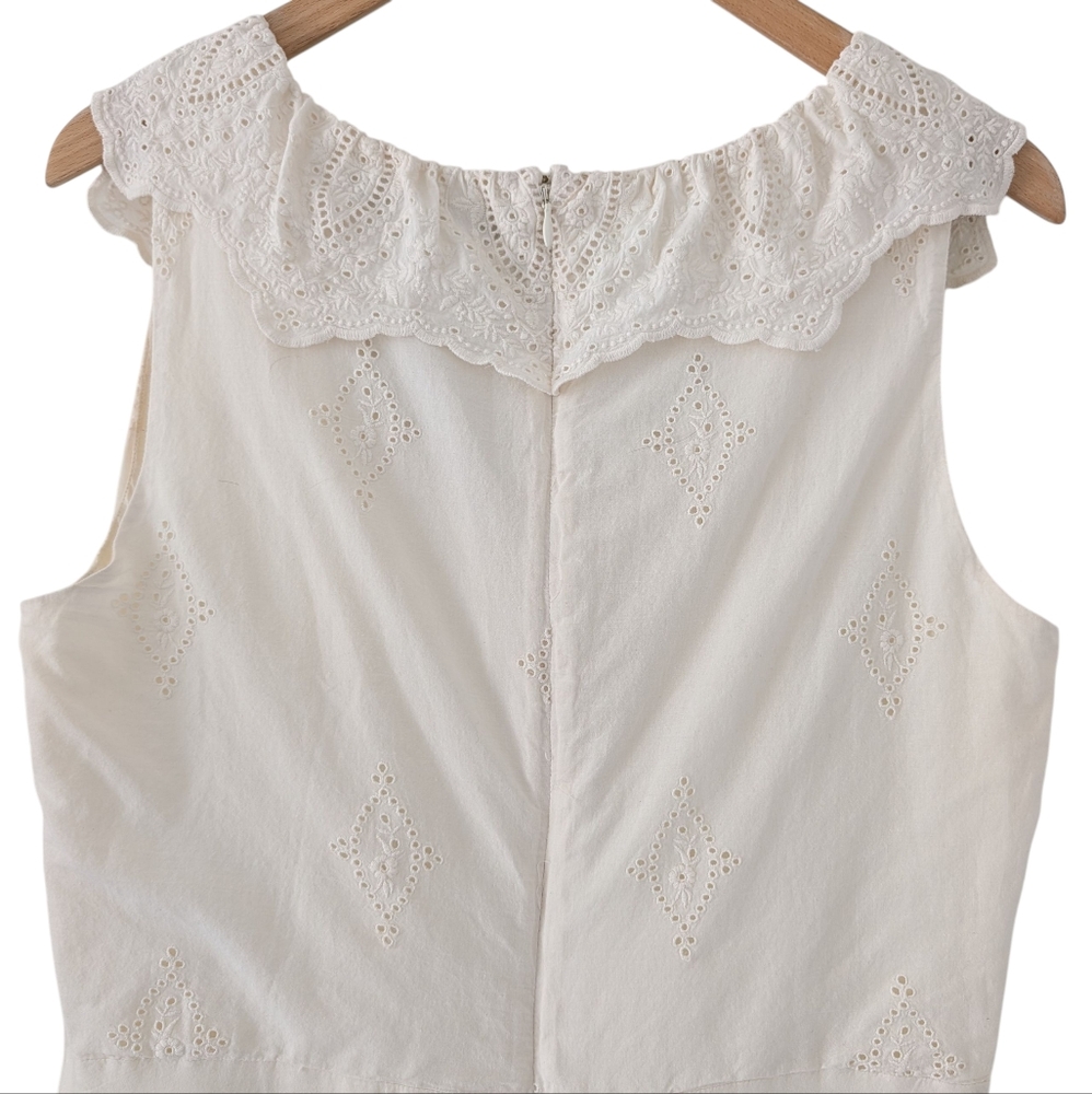 LAUREN Ralph Lauren White Eyelet Ruffle Sleeveless Midi Dress Size 12 Made India - Picture 12 of 15